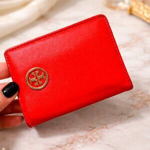 Tory Burch Red Saffiano Leather Card Holder Wallet ID Case